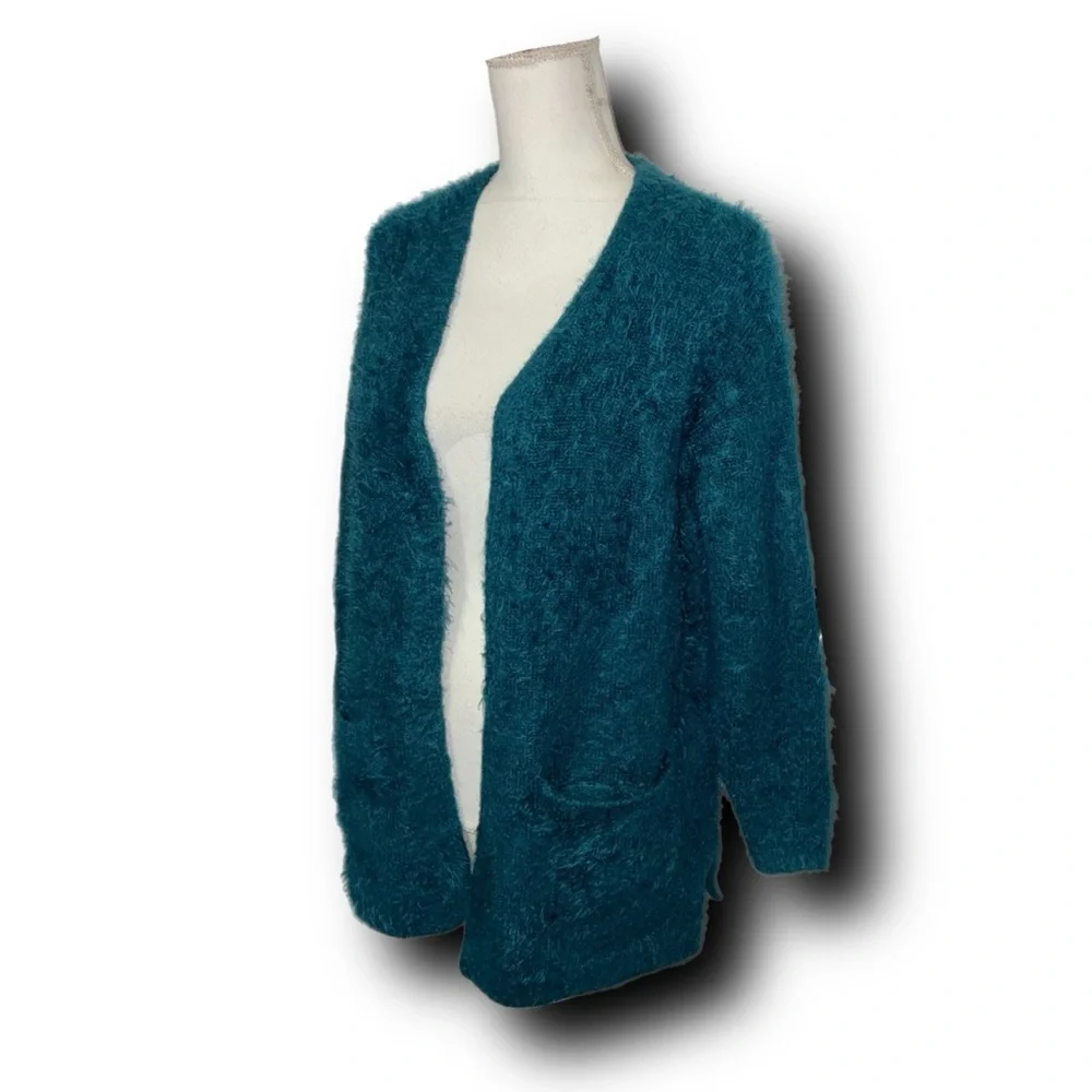 Teal Eyelash Open Front Cardigan by Chelsea & Theodore Comfy Cozy Vibes
